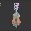 3D Model Stringed Instrument With Orange Body Pink Decorative Top Strings And Stand 3d model