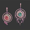Elegant Luxury Earrings With Golden Double Circle Design Colored Stones And Tassel Dangles