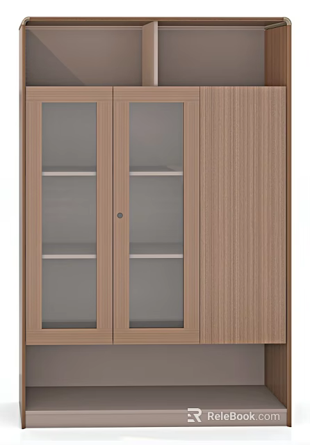 Wooden Filing Cabinet With Glass Doors And Storage Shelves Modern Design 3d model 
