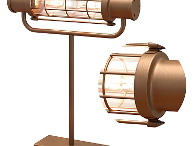 Vintage Industrial Table Lamp With Bronze Metal Double Glass Shades And Sturdy Base 3d model