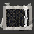 Elegant Four Poster Double Bed With Wooden Frame White Canopy Curtains And Patterned Bedspread