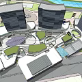 Modern Urban Complex Design With Tall Buildings Green Spaces And Plaza