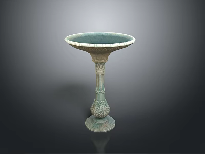 Tall Carved Green Pedestal Vase With Intricate Decorative Base And Rim 3d model