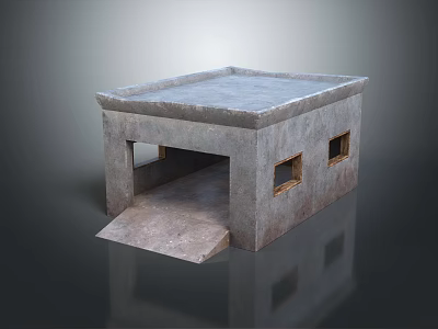 Concrete Small Building With Sloped Entrance Flat Roof And Small Windows 3d model