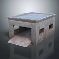 Concrete Small Building With Sloped Entrance Flat Roof And Small Windows