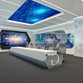 Monitoring Room With Large Display Screen Data Charts Blue Tech Ceiling And Black Office Chairs