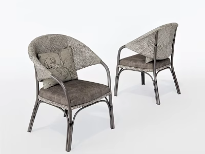 Modern Gray Rattan Leisure Chairs With Metal Legs And Patterned Cushion Design 3d model