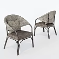 Modern Gray Rattan Leisure Chairs With Metal Legs And Patterned Cushion Design