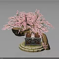 Pink Cherry Blossom Tree With Curved Trunk And Decorative Stone Base
