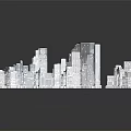 Transparent City Building Models With High Rise Low Rise Structures On Black Background And Reflections
