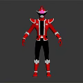 Red And Black Armored Warrior Character With Creature Inspired Helmet And Boots