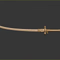 Golden Decorative Sword With Ornate Hilt Sharp Blade On Black Smooth Surface