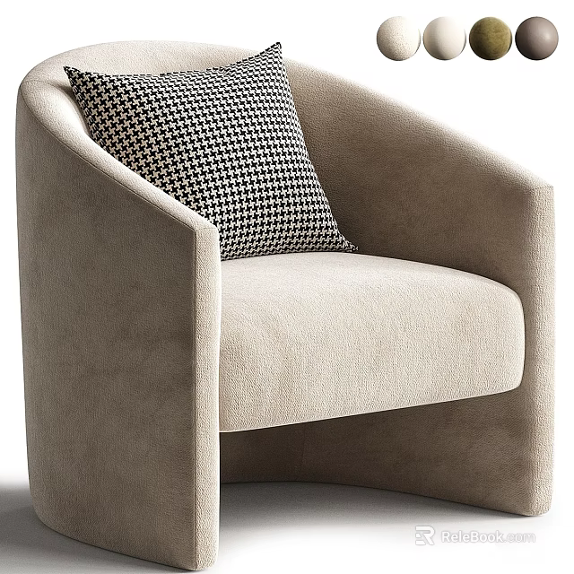 Beige Single Sofa With Black And White Houndstooth Pillow Modern Design Sleek Lines 3d model 