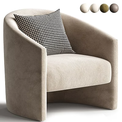 Beige Single Sofa With Black And White Houndstooth Pillow Modern Design Sleek Lines 3d model