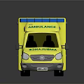 Yellow Ambulance Vehicle With Green Checkered Design And Emergency Medical Gear