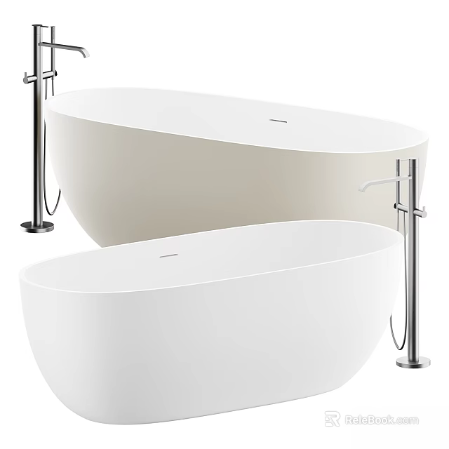 Modern Freestanding Bathtubs With Oval Shape And Chrome Faucet Stands In White 3d model 