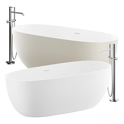 Modern Freestanding Bathtubs With Oval Shape And Chrome Faucet Stands In White 3d model