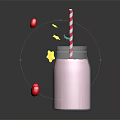 Pink Milk in Glass Jar with Red and White Striped Straw and Heart Decorations