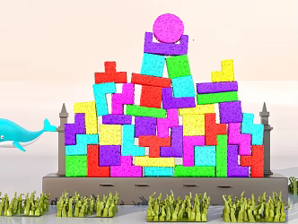 Tetris decoration US Chen cartoon whale 3d model