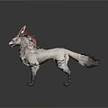 White Fox Game Character With Pink Ears Fluffy Fur And Red Accents