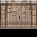 Traditional Wooden Shelving Unit With Multiple Shelves And Decorative Vases In Interior Design