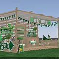 Heineken Beer House Booth With Wooden Structure Green Banners And Beer Bottles