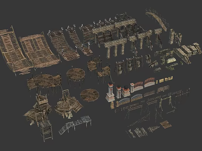 Assorted Wooden Structural Components Architectural Parts Furniture Frames And Vintage Decorative Elements 3d model