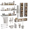 Modern Bathroom Essentials With Organized Storage Shelves Towel Racks And Toiletries