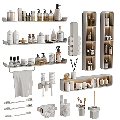 Modern Bathroom Essentials With Organized Storage Shelves Towel Racks And Toiletries 3d model
