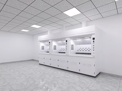 Modern Laboratory Interior With White Fume Hoods Ceiling Lights And Tile Floor 3d model