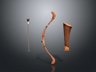 Traditional Ancient Weapons Collection Featuring Spear Bow And Wooden Arrow Quiver 3d model