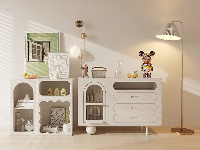 Modern Stylish Entryway Cabinet Sideboard With Storage Shelves And Decorative Items 3d model