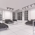 Modern Home Store Showcasing Bedding Furniture And Home Goods With Red White Shelves