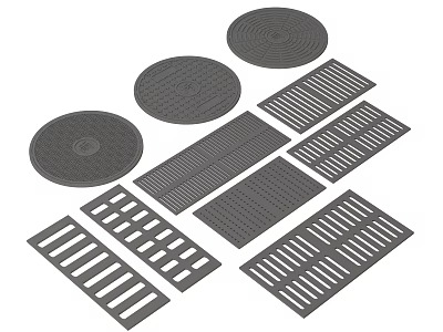 Different Shapes Of Road Facilities Including Manhole Covers And Drainage Grates 3d model