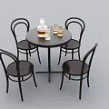 Modern Round Dining Table Set With Four Chairs And Decanter Glasses 3d model