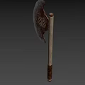 Traditional Handcrafted Axe Featuring Decorative Metal Head and Wooden Handle in Forest Wooden Pathway