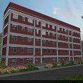 Red And White Multi Storey School Building With Large Windows Green Plants And Trees