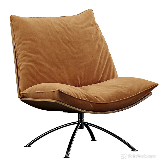 Brown Velvet Accent Chair With Cushioned Backrest And Black Star Shaped Metal Base 3d model 