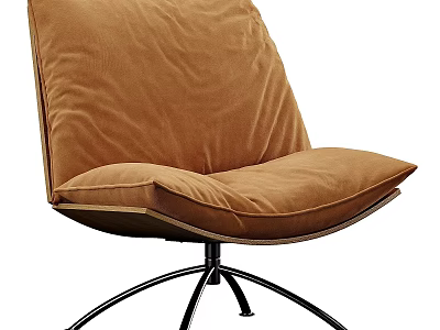 Brown Velvet Accent Chair With Cushioned Backrest And Black Star Shaped Metal Base 3d model