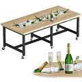 Commercial Mobile Serving Table with Ice Buckets Champagne Bottles and Wine Glasses
