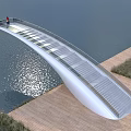 Scenic White Curved Observation Deck With Glass Railing Over Water And Standing Person