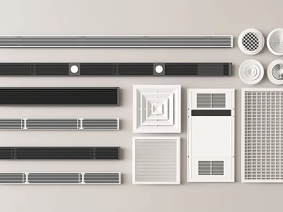 Air Conditioner Vents With Various Designs Including Black White Rectangular Round And Grille Types 3d model