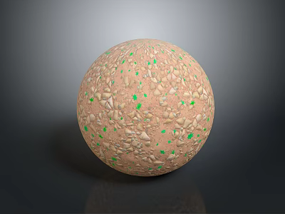 Natural Stone Wood Sphere Surface with Textured Design and Green Accents 3d model