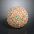 Natural Stone Wood Sphere Surface with Textured Design and Green Accents