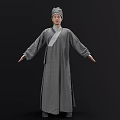 Man In Traditional Chinese Gray Robe And Hat With Arms Outstretched