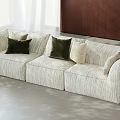 Light Colored Modern Three Seater Sofa with Striped Texture and Decorative Pillows