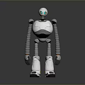 White and Silver Robot with Blue Eyes Mechanical Spiral Arms Standing on Reflective Floor
