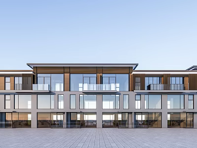 Modern Townhouse Exterior Design With Large Windows And Balconies 3d model