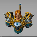 Detailed Gold Blue Spiked Armor with Round Ornaments Gemstone and Orange Hair Figure