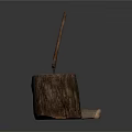 Natural Tree Stump With Axe And Wooden Logs In Rustic Setting